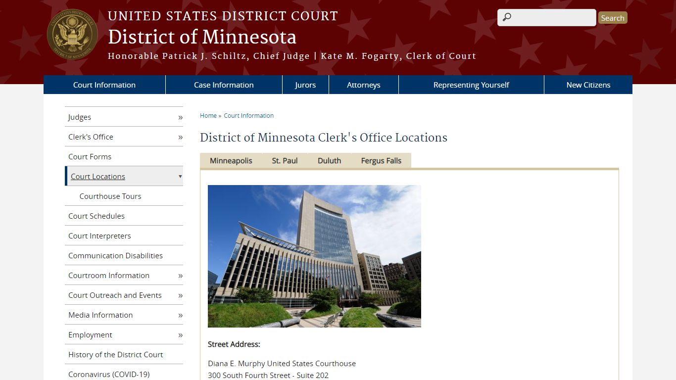 District of Minnesota Clerk's Office Locations